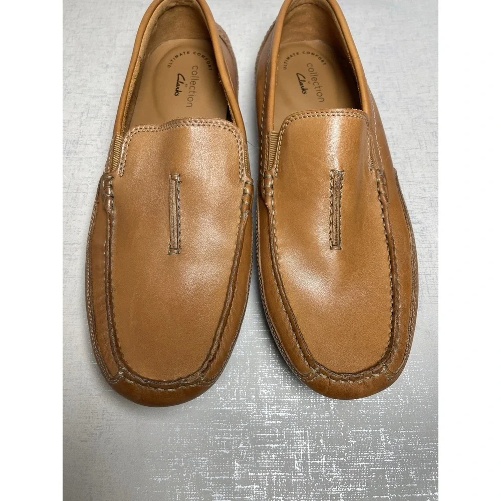 Clarks Ashmont Race Men's Tan Leather Loafers Driver Comfort Shoes 9 M